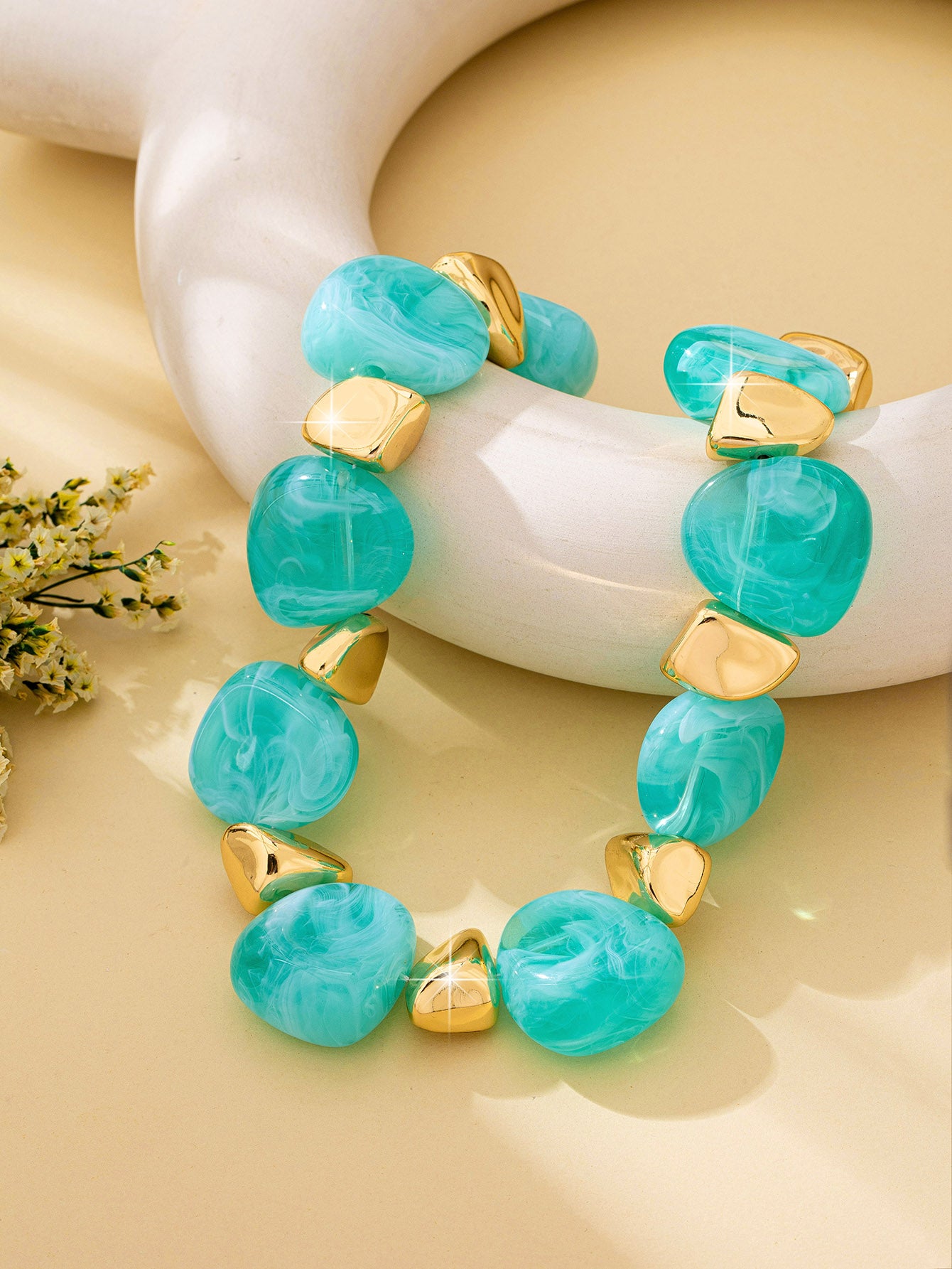Bohemian Irregular Beaded Acrylic Necklace For Women With Rope Chain