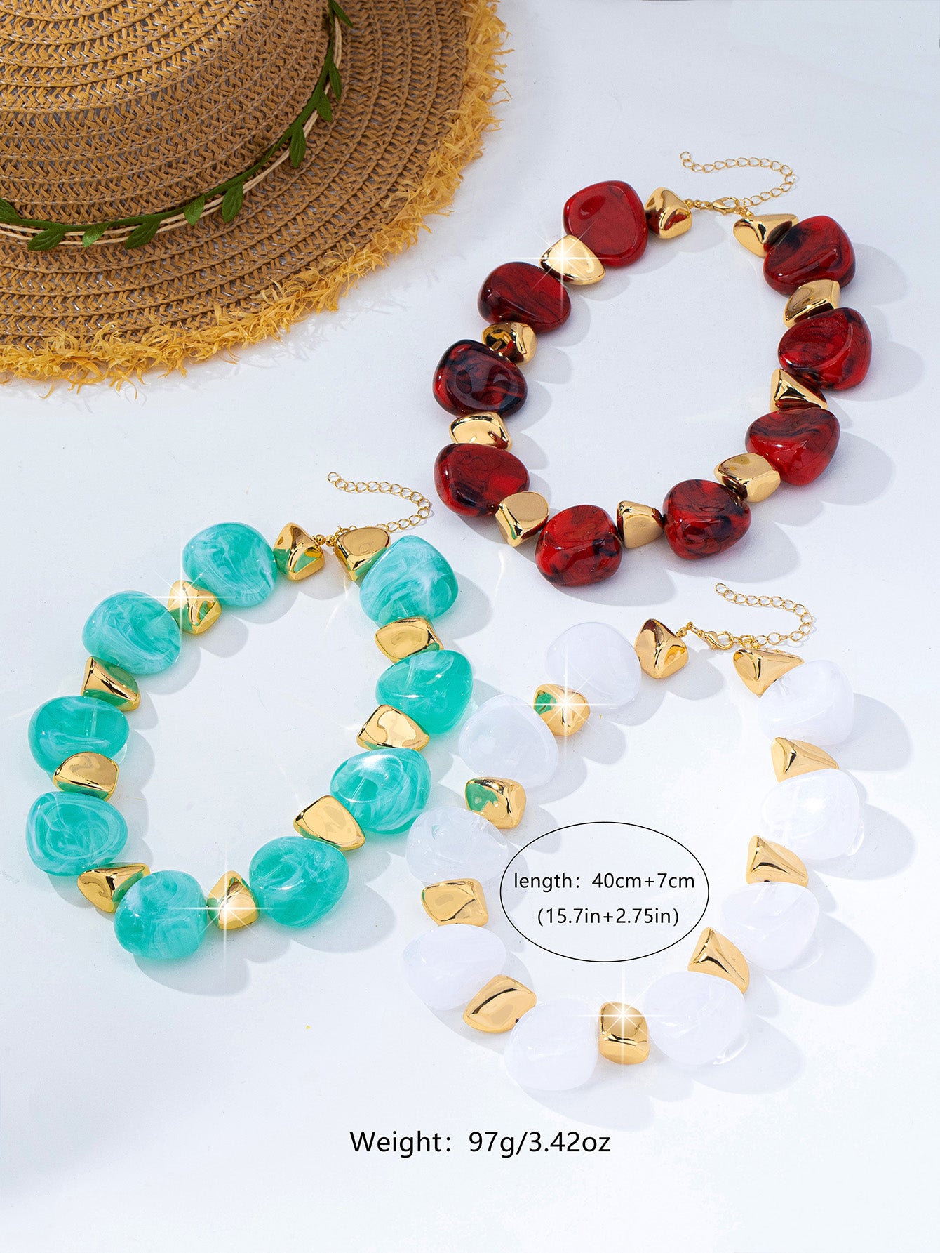 Bohemian Irregular Beaded Acrylic Necklace For Women With Rope Chain
