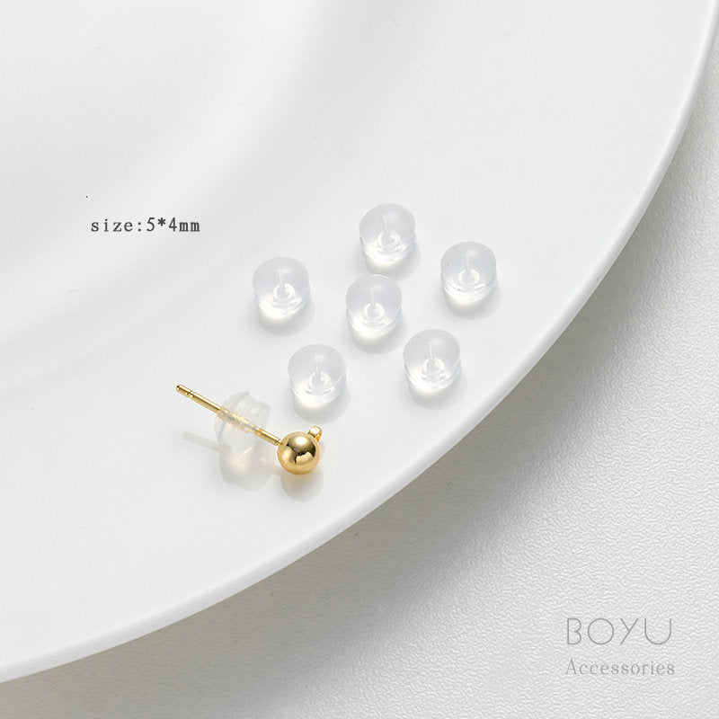Hamburger Ear Nuts In Transparent Silica Gel, Diameter 5mm, 20 PCS Package With Bullet Backs For Jewelry Making
