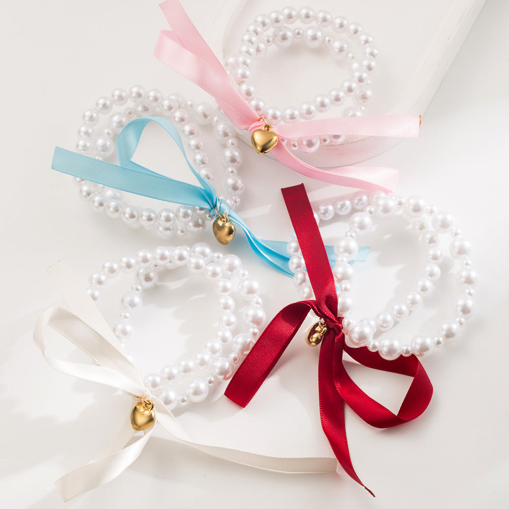 New Style Heart Shape Elastic Hair Tie For Women With Artificial Pearl In Natural Pink, Perfect For Summer