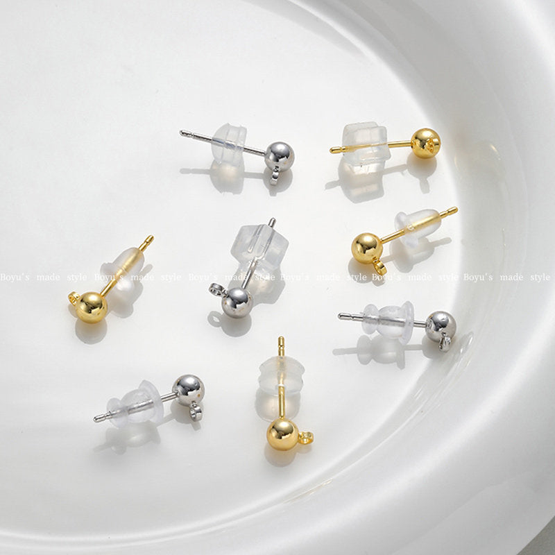 Hamburger Ear Nuts In Transparent Silica Gel, Diameter 5mm, 20 PCS Package With Bullet Backs For Jewelry Making