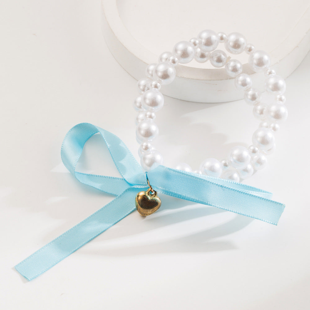 New Style Heart Shape Elastic Hair Tie For Women With Artificial Pearl In Natural Pink, Perfect For Summer