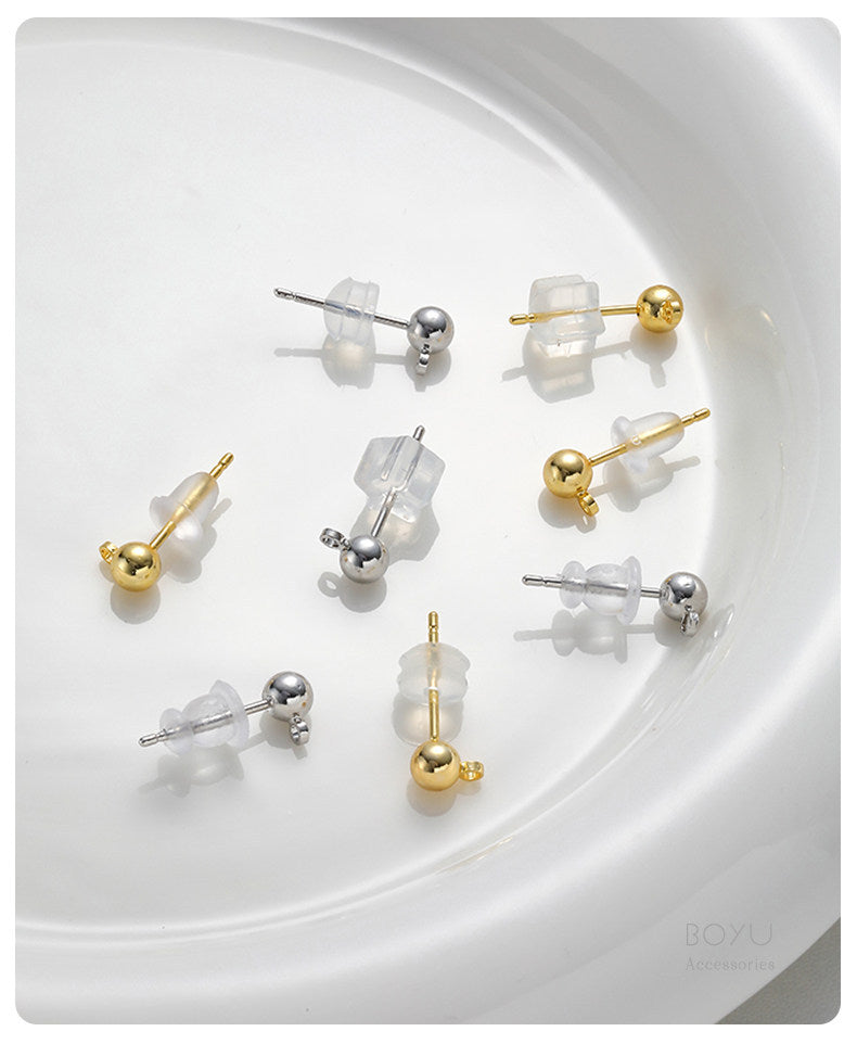 Hamburger Ear Nuts In Transparent Silica Gel, Diameter 5mm, 20 PCS Package With Bullet Backs For Jewelry Making