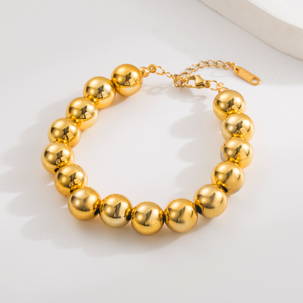 Hip-Hop Style Round Long Necklace For Women With Gold Alloy Beading And Beads Inlay