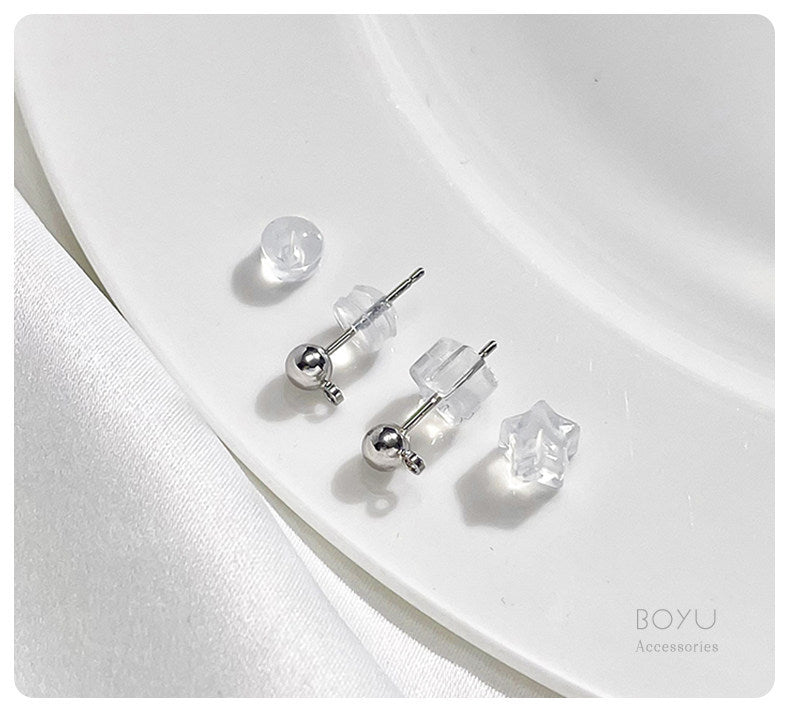 Hamburger Ear Nuts In Transparent Silica Gel, Diameter 5mm, 20 PCS Package With Bullet Backs For Jewelry Making