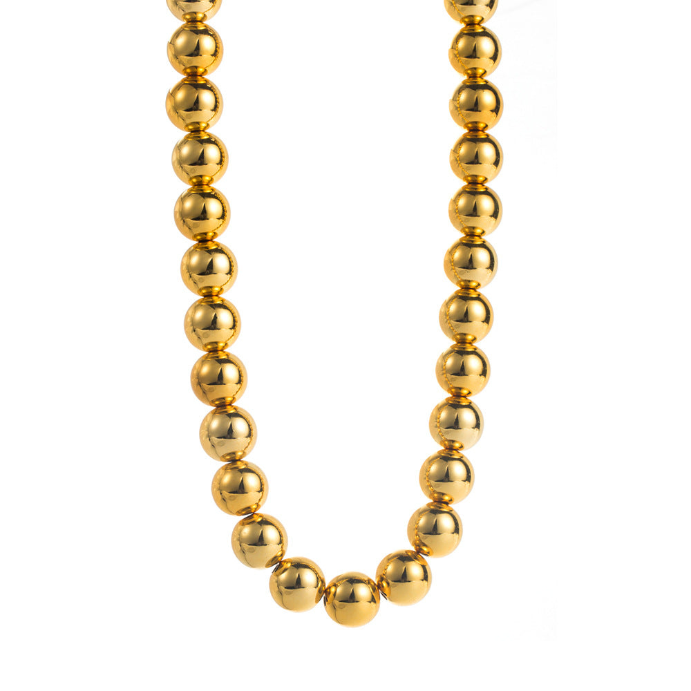 Hip-Hop Style Round Long Necklace For Women With Gold Alloy Beading And Beads Inlay