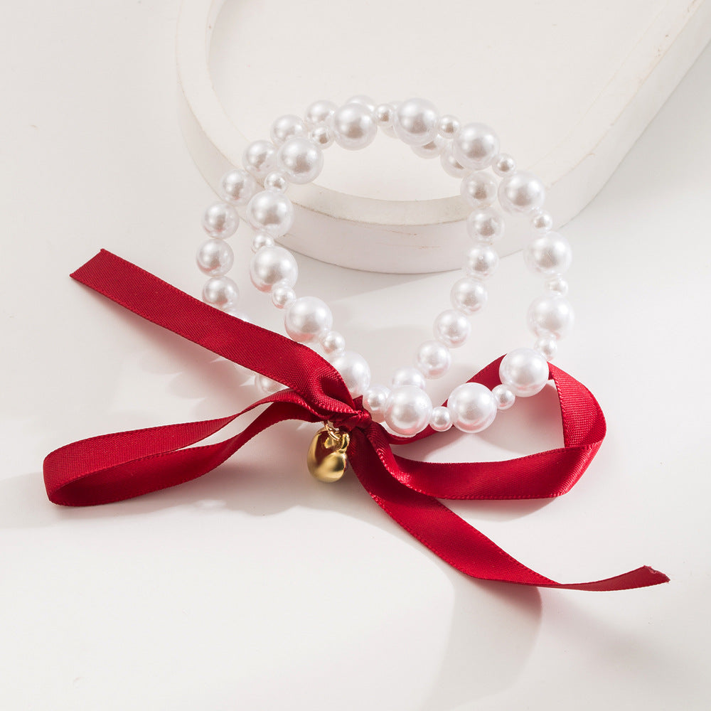 New Style Heart Shape Elastic Hair Tie For Women With Artificial Pearl In Natural Pink, Perfect For Summer