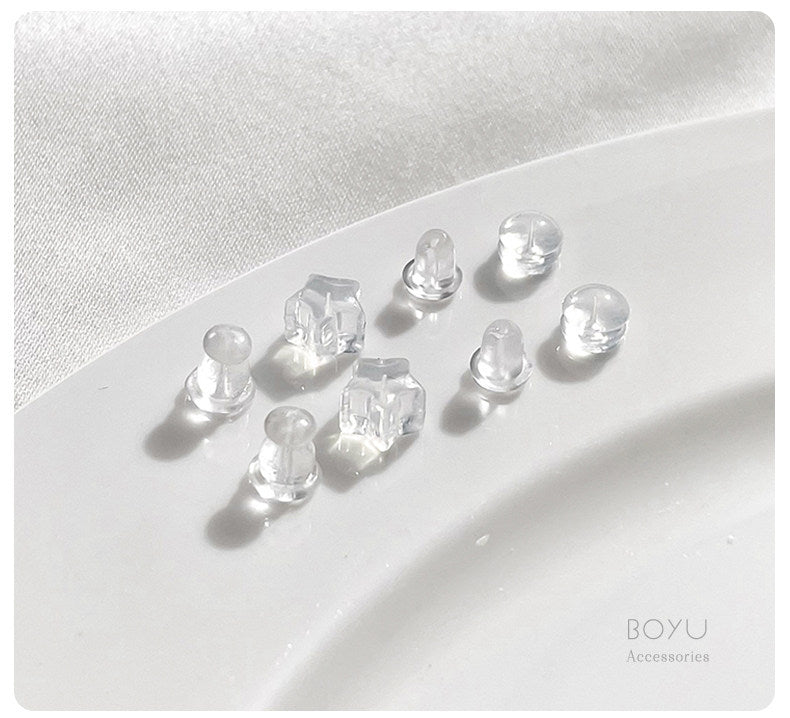 Hamburger Ear Nuts In Transparent Silica Gel, Diameter 5mm, 20 PCS Package With Bullet Backs For Jewelry Making