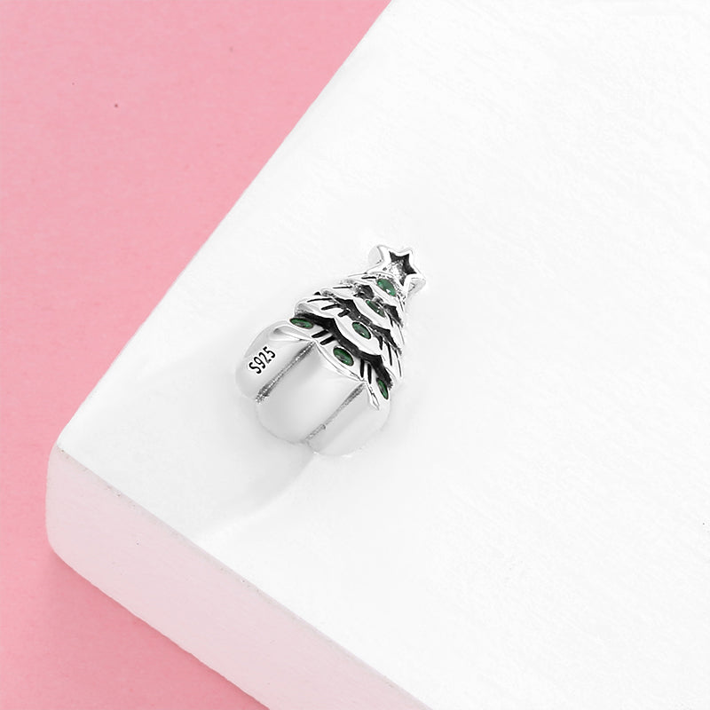 Christmas Tree Pendant In 925 Sterling Silver With Electroplated Finish And Synthetic Zirconia Inlay, 1 Piece