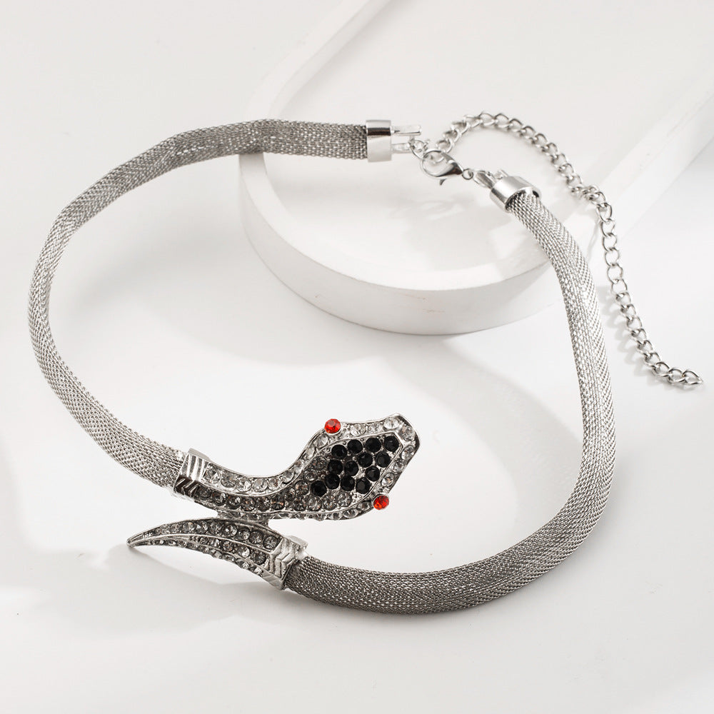 Exaggerated Gold Snake Necklace For Unisex Featuring Rhinestone Pendant On Snake Chain Alloy Material