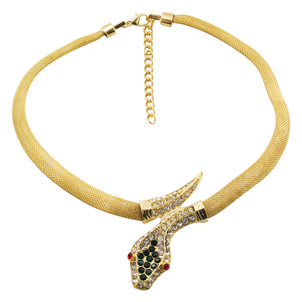 Exaggerated Gold Snake Necklace For Unisex Featuring Rhinestone Pendant On Snake Chain Alloy Material
