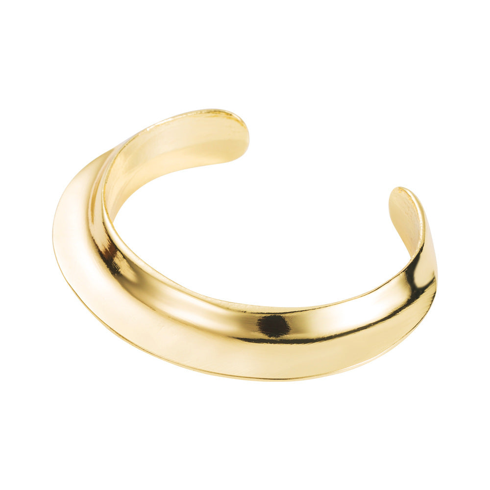 C Shape Wide Bracelet For Women In Simple Style, Gold Electroplated Alloy