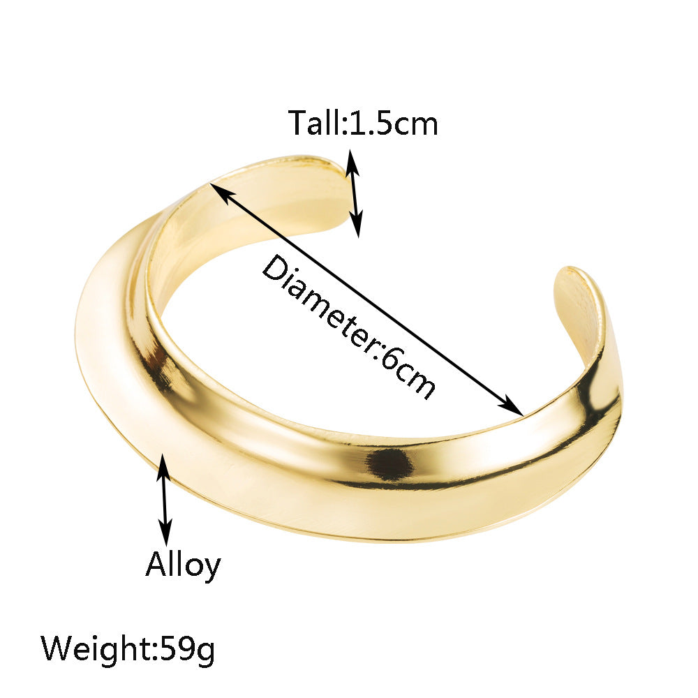 C Shape Wide Bracelet For Women In Simple Style, Gold Electroplated Alloy