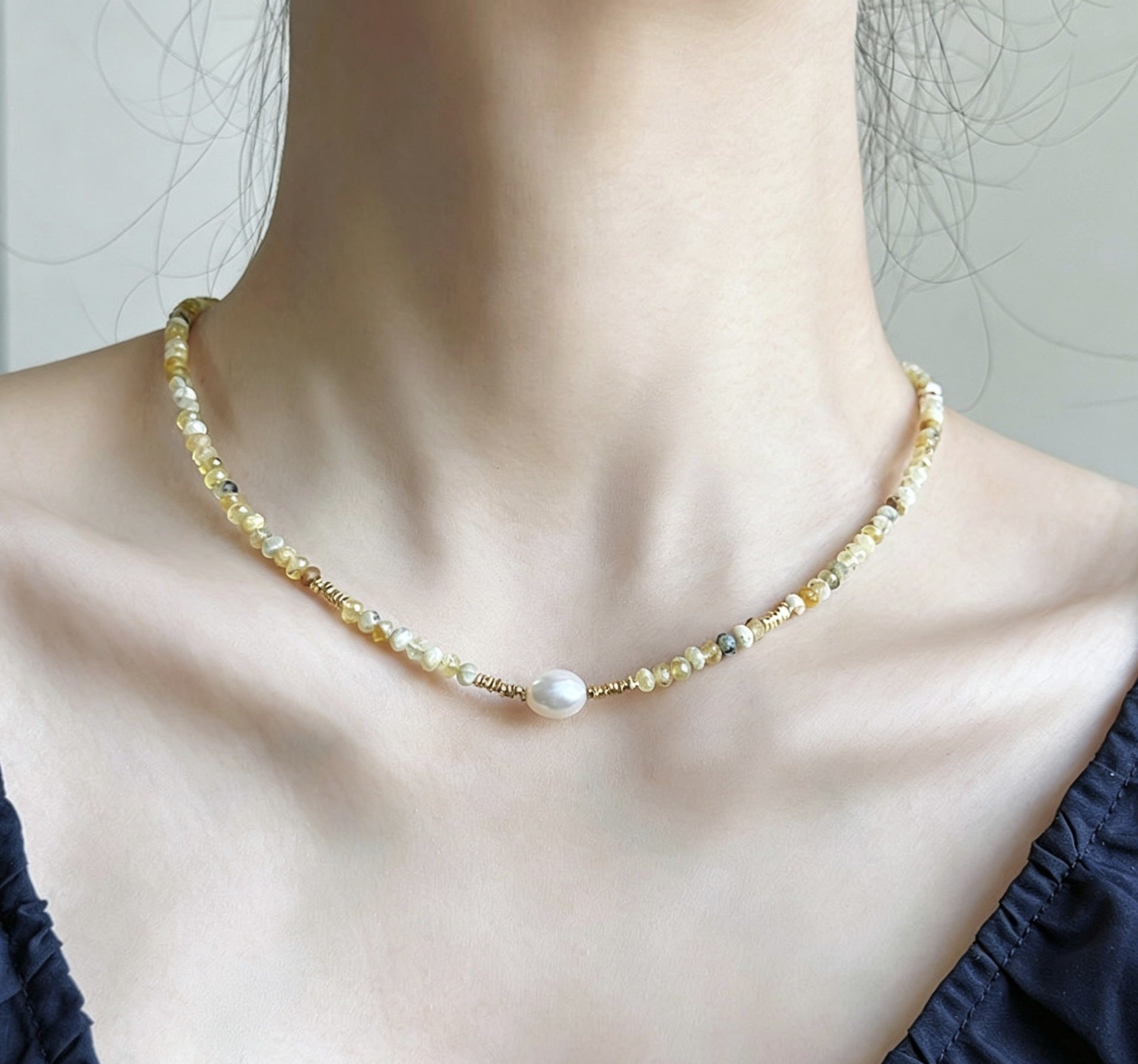 Bohemian Geometric Necklace For Women With Beaded Chain Featuring Freshwater Pearl Inlay And Mixed Materials