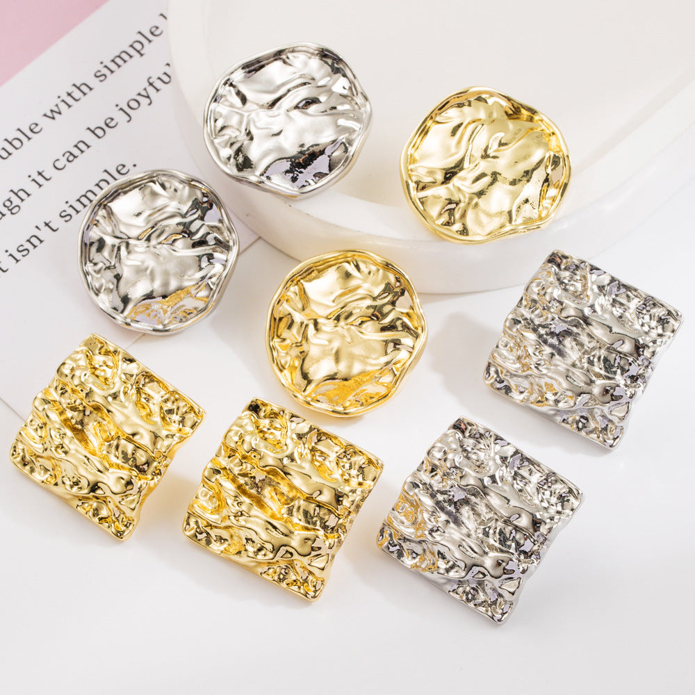 Geometric Gold Stud Earrings For Women In Simple Style, Alloy With 925 Sterling Silver Posts
