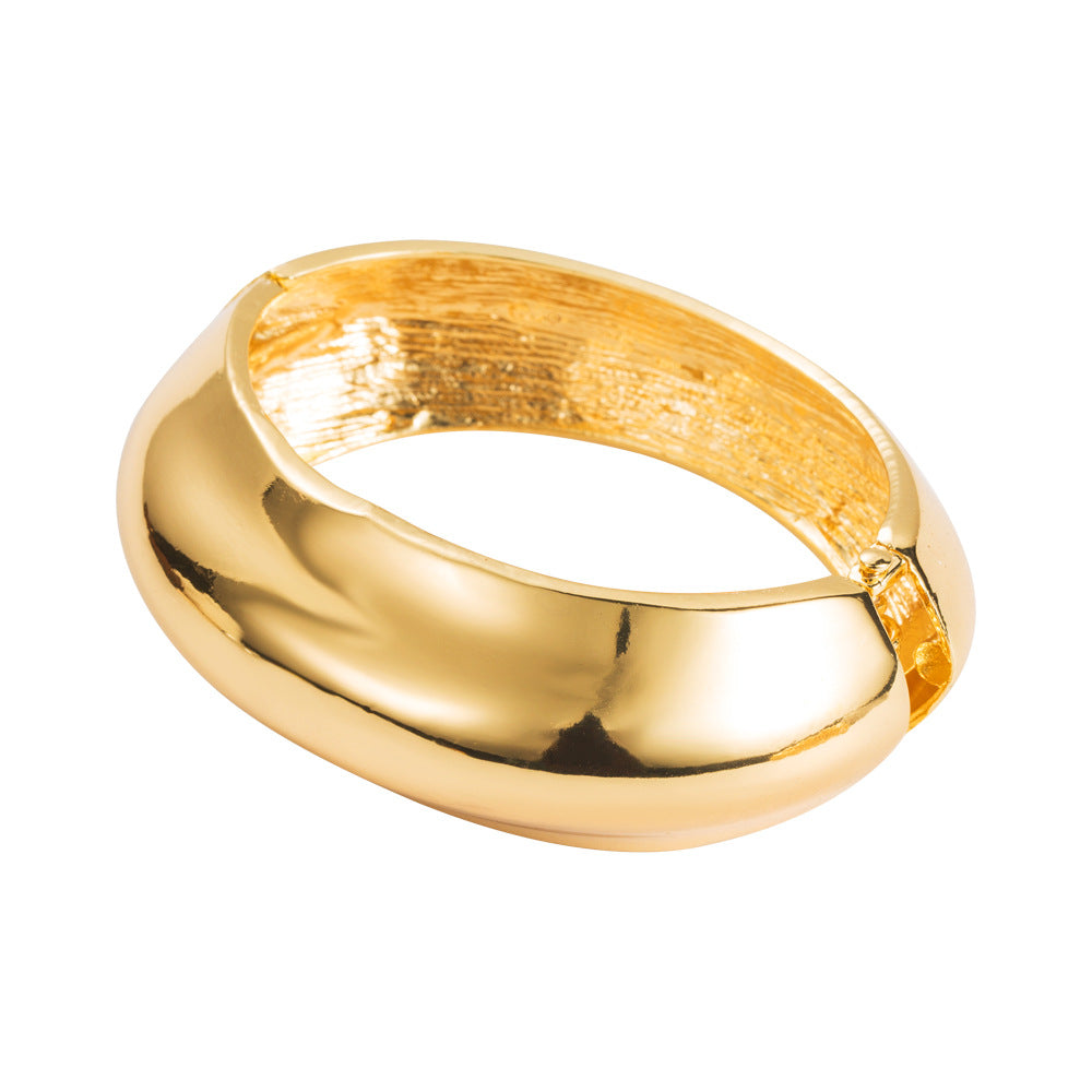 C Shape Wide Bracelet For Women In Simple Style, Gold Electroplated Alloy