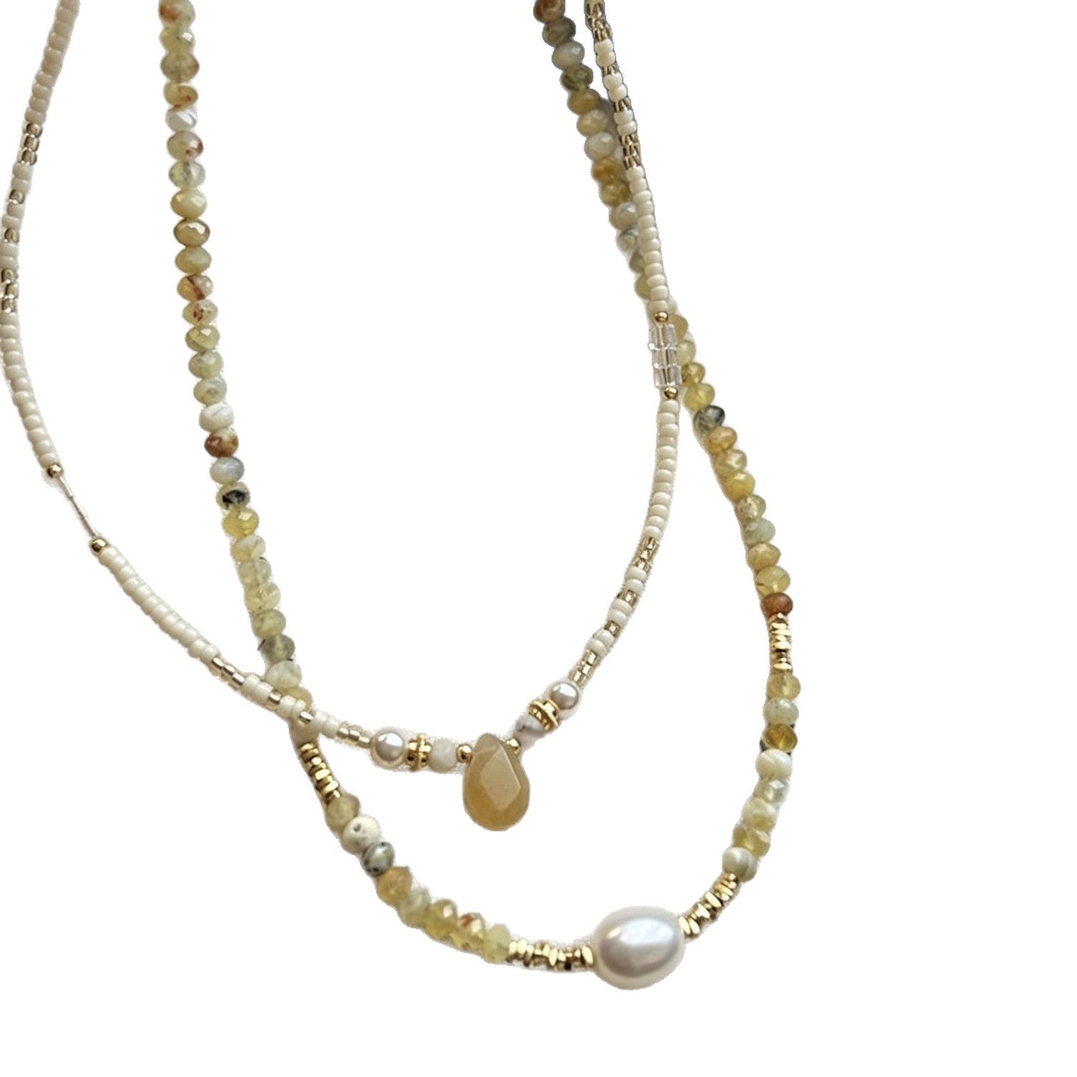 Bohemian Geometric Necklace For Women With Beaded Chain Featuring Freshwater Pearl Inlay And Mixed Materials