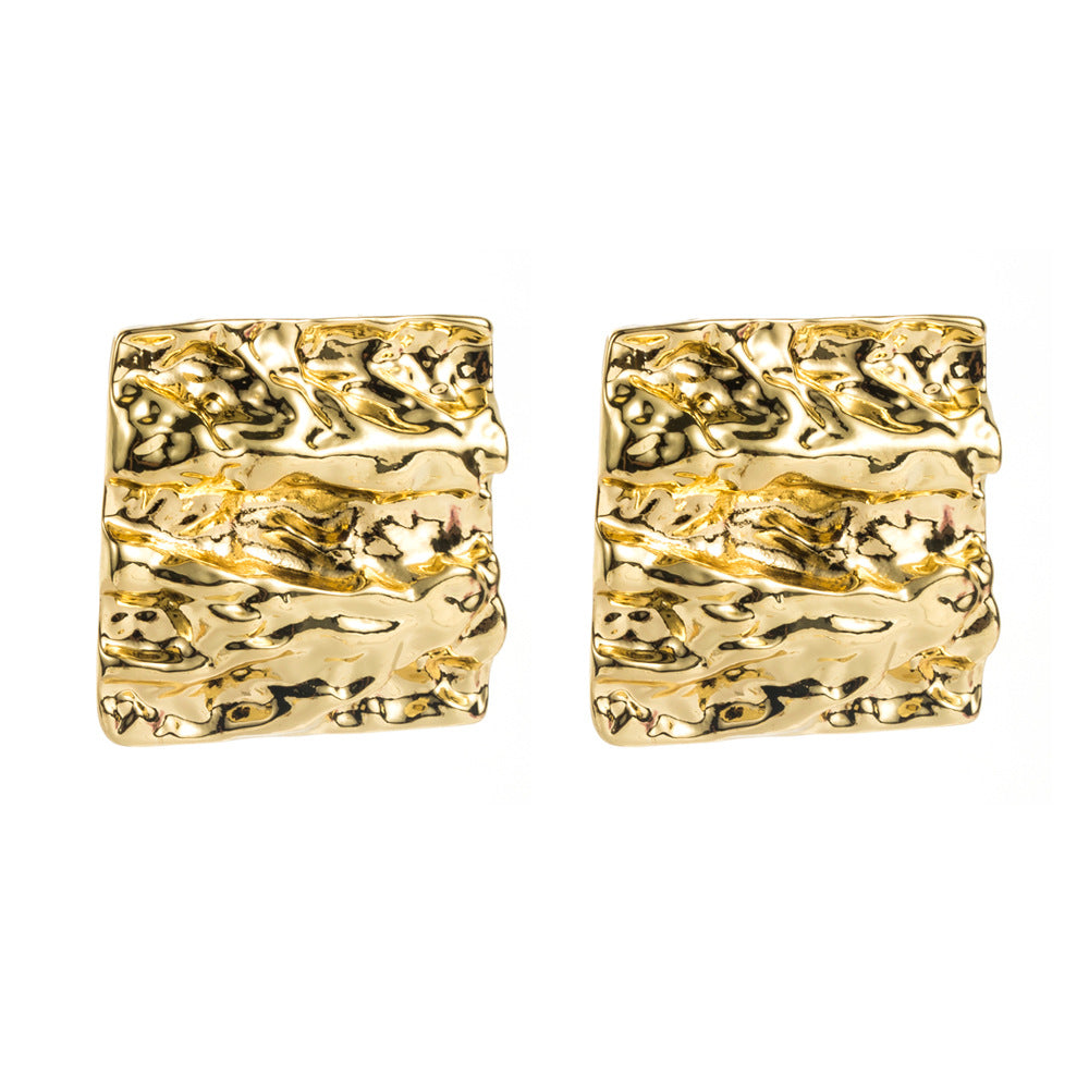 Geometric Gold Stud Earrings For Women In Simple Style, Alloy With 925 Sterling Silver Posts