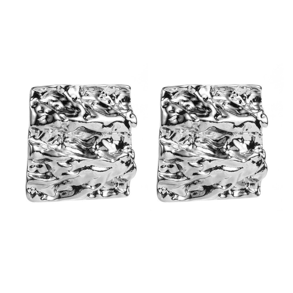 Geometric Gold Stud Earrings For Women In Simple Style, Alloy With 925 Sterling Silver Posts