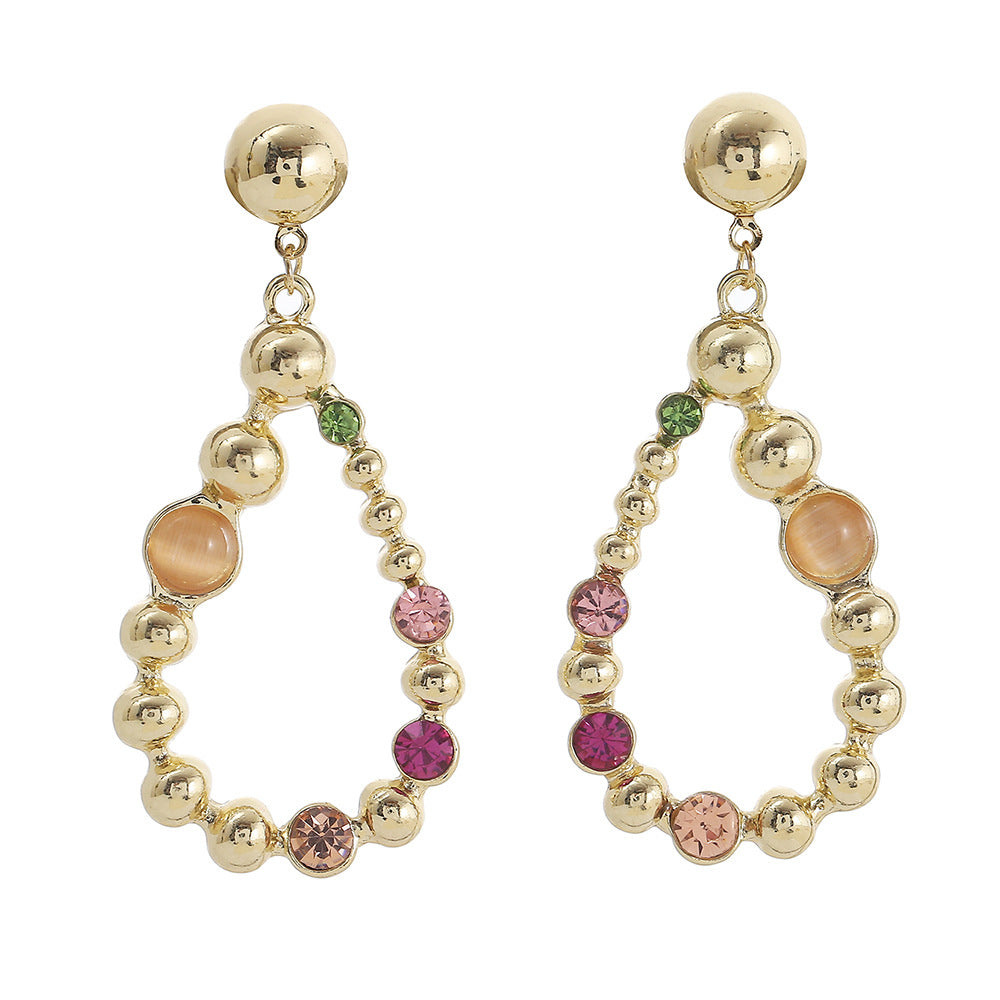 Exaggerated Water Droplets Stud Earrings For Women With 925 Sterling Silver Posts And Rhinestone Inlay