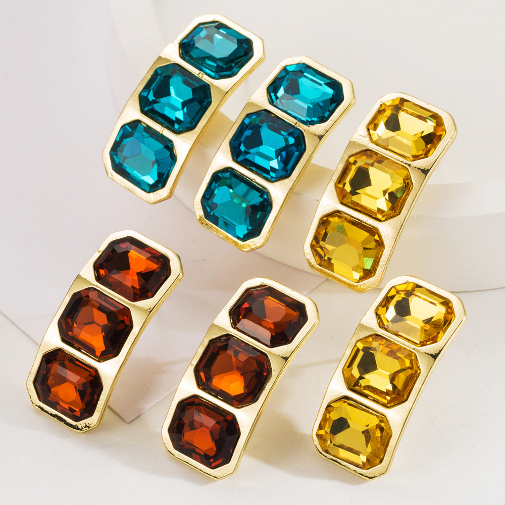 Exaggerated Yellow Alloy Earrings With Rhinestones, Featuring 925 Sterling Silver Ear Pins For Women