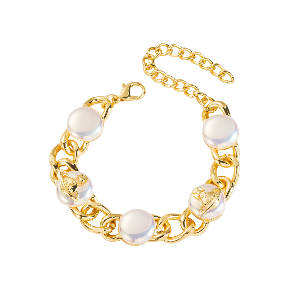 Hip-Hop Pearl Necklace For Women With Titanium Steel Chain And Pendant, Durable And Stylish Jewelry