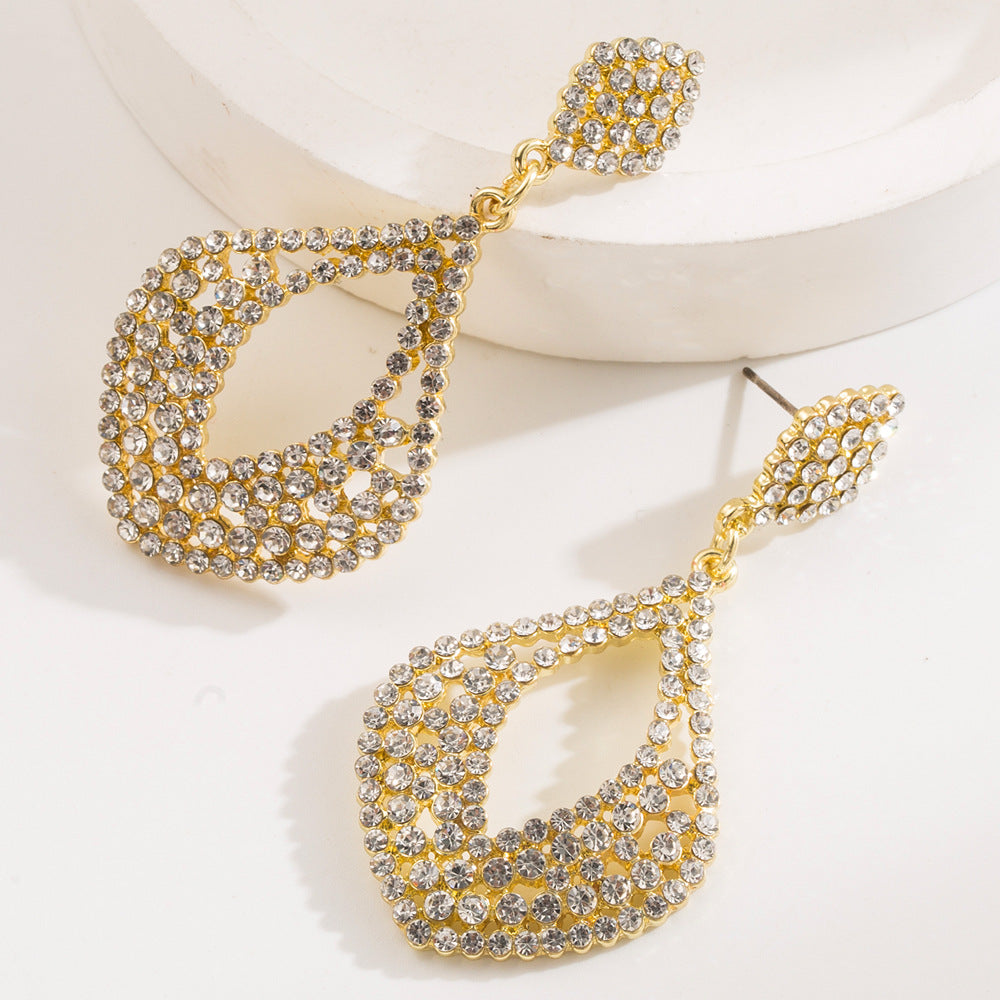 Geometric Exaggerated Earrings For Women In Rose Red Alloy With Rhinestones Inlay