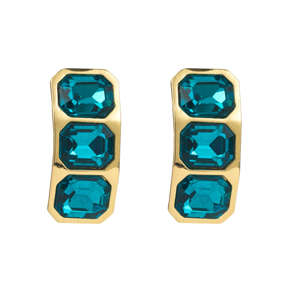 Exaggerated Yellow Alloy Earrings With Rhinestones, Featuring 925 Sterling Silver Ear Pins For Women