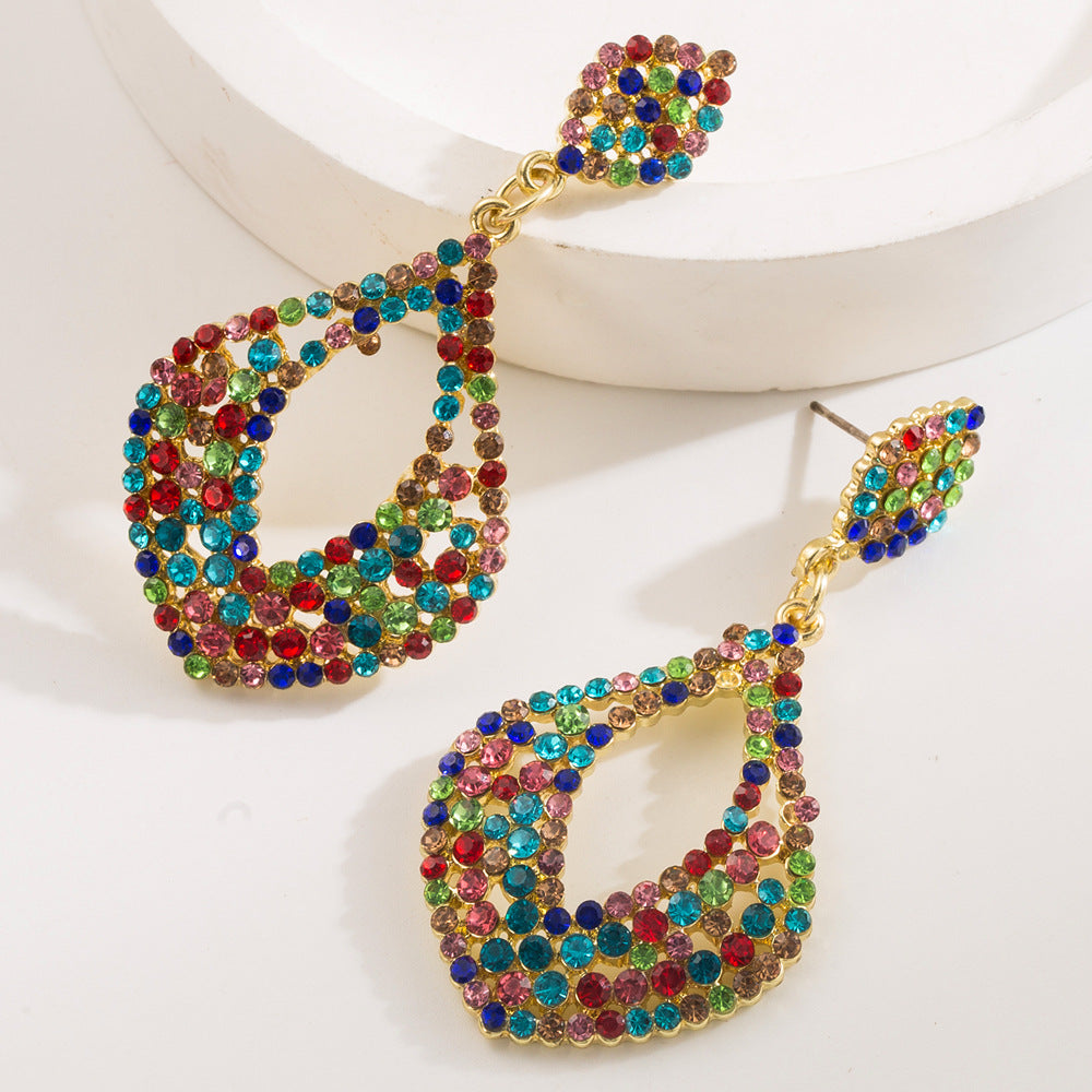 Geometric Exaggerated Earrings For Women In Rose Red Alloy With Rhinestones Inlay