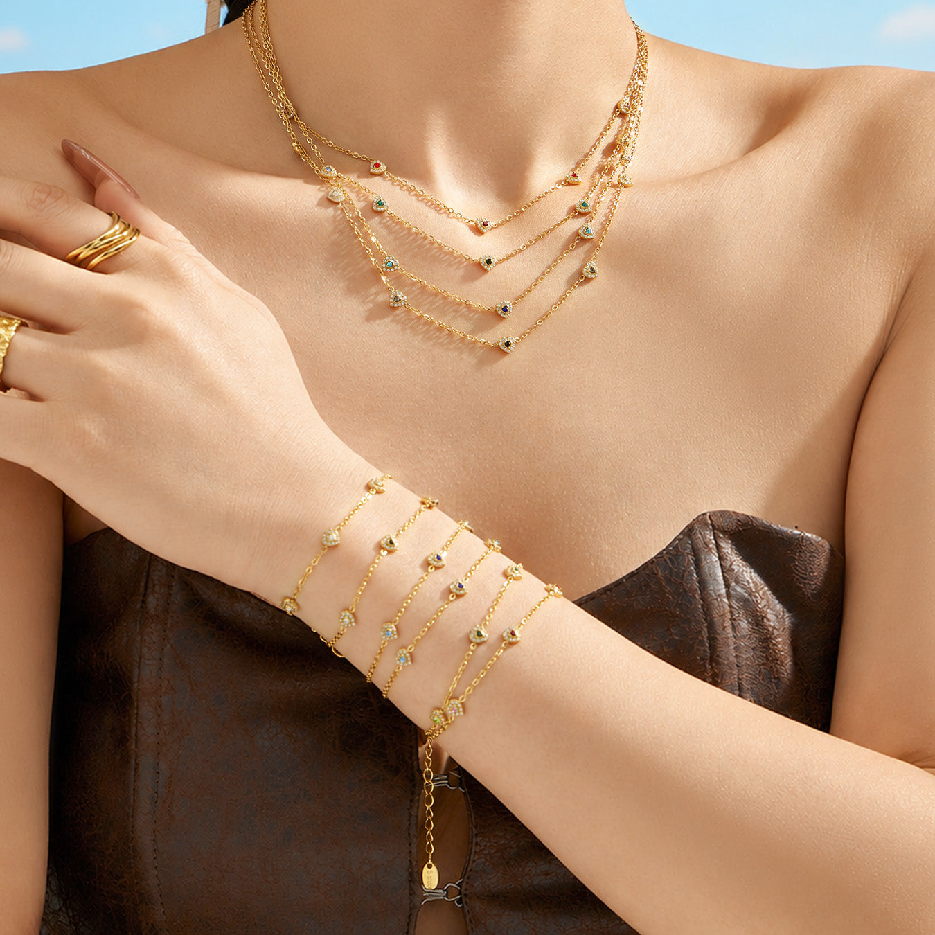 IG Style Geometric Bracelets With Zircon Inlay In 316 Stainless Steel, PVD Coated And 18K Gold Plated Chain
