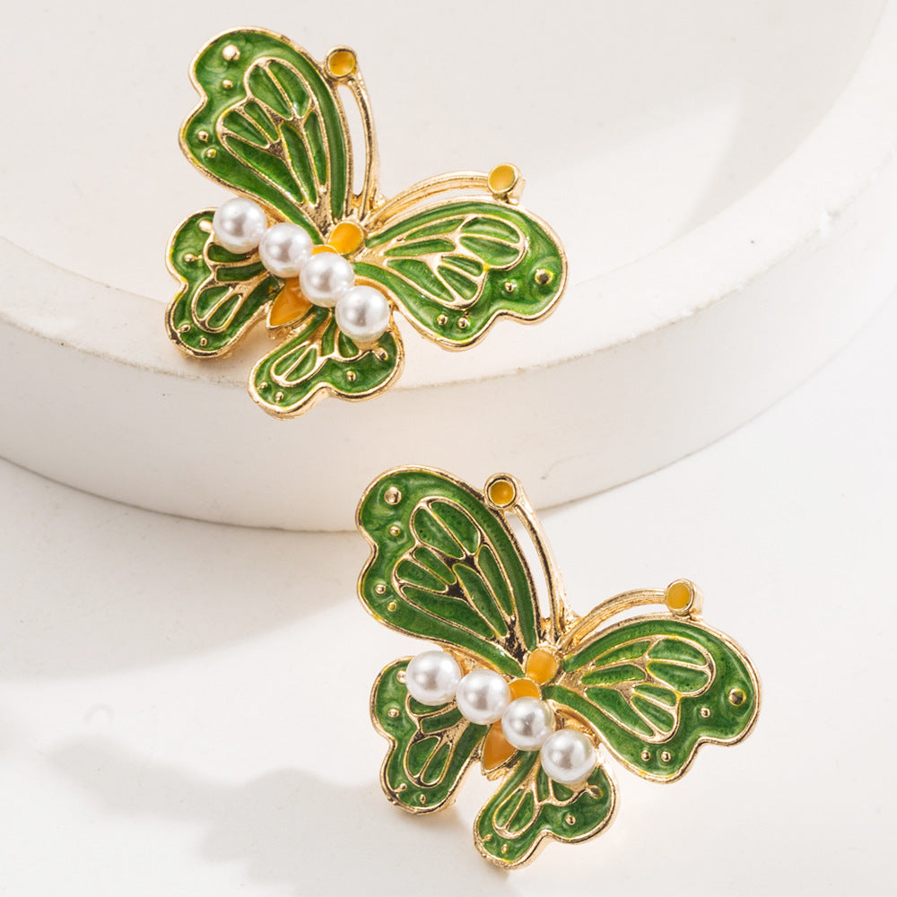Butterfly Enamel Stud Earrings For Women In Purple Alloy
