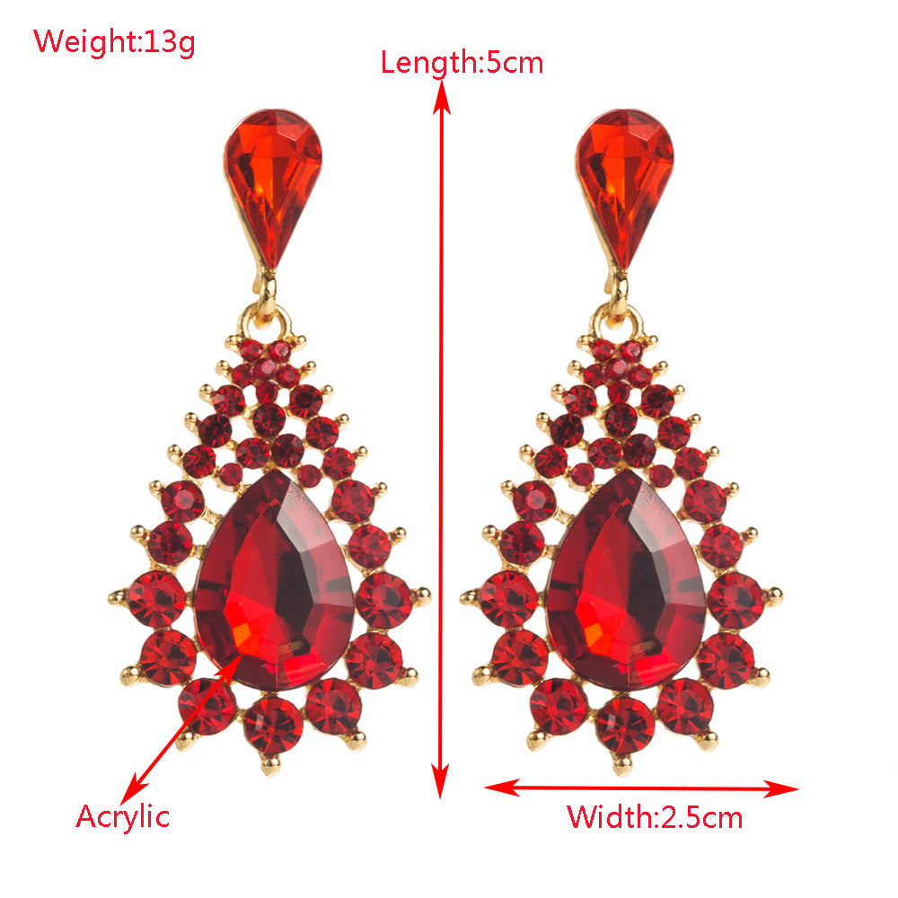 Exaggerated Water Droplets Stud Earrings For Women In Green Alloy With Rhinestone Inlay