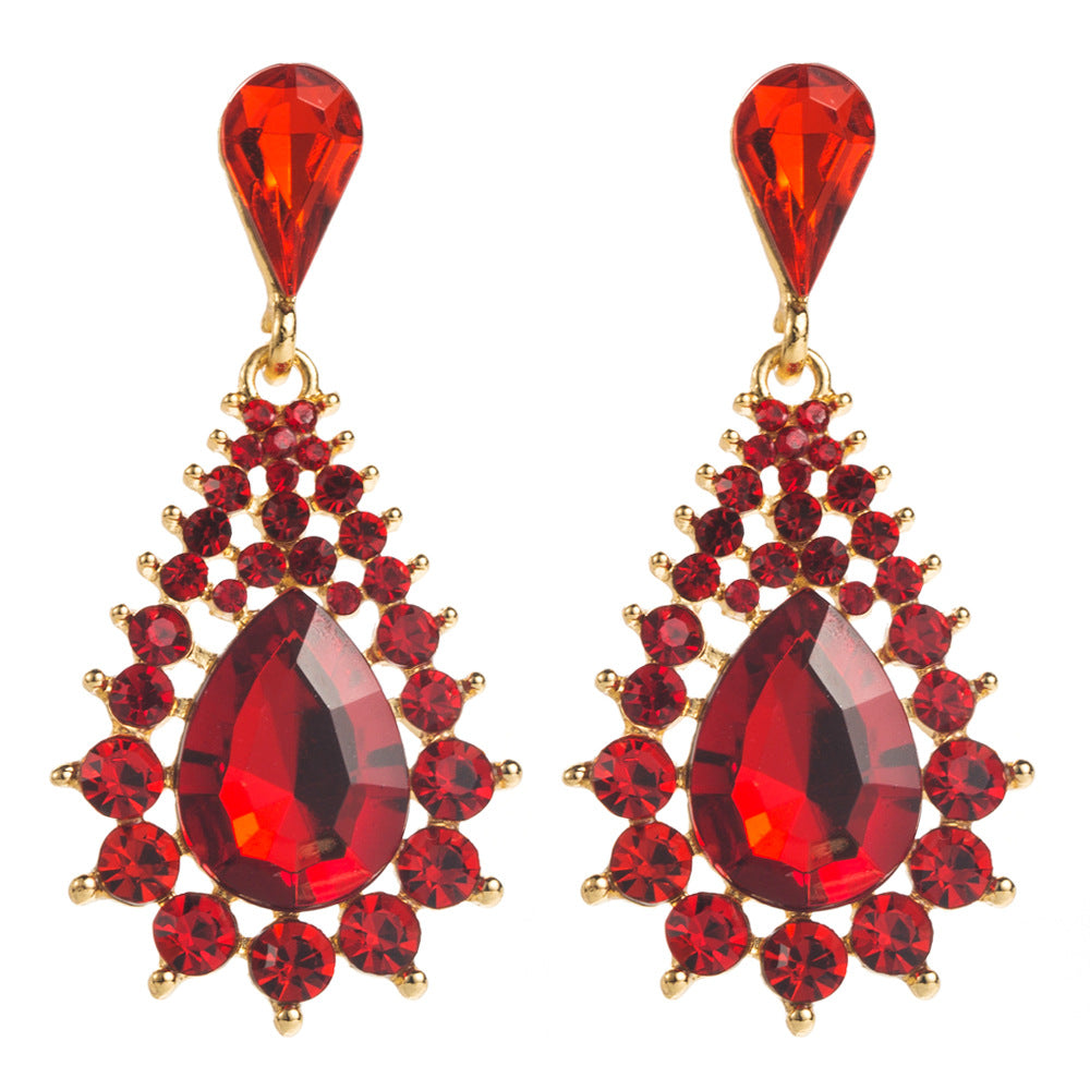 Exaggerated Water Droplets Stud Earrings For Women In Green Alloy With Rhinestone Inlay