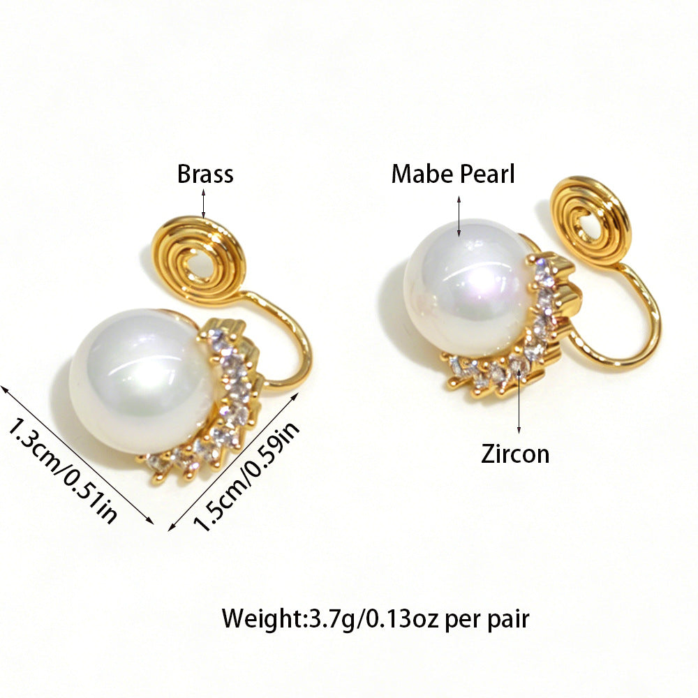 Classic Style Smiley Face Clip Earrings For Women In Gold Copper With Zircon Inlay