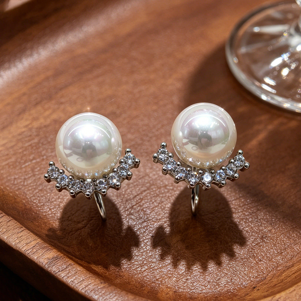 Classic Style Smiley Face Clip Earrings For Women In Gold Copper With Zircon Inlay