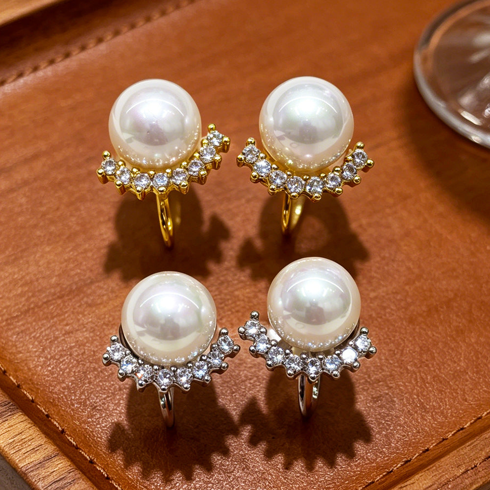 Classic Style Smiley Face Clip Earrings For Women In Gold Copper With Zircon Inlay