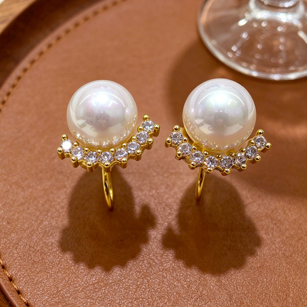Classic Style Smiley Face Clip Earrings For Women In Gold Copper With Zircon Inlay