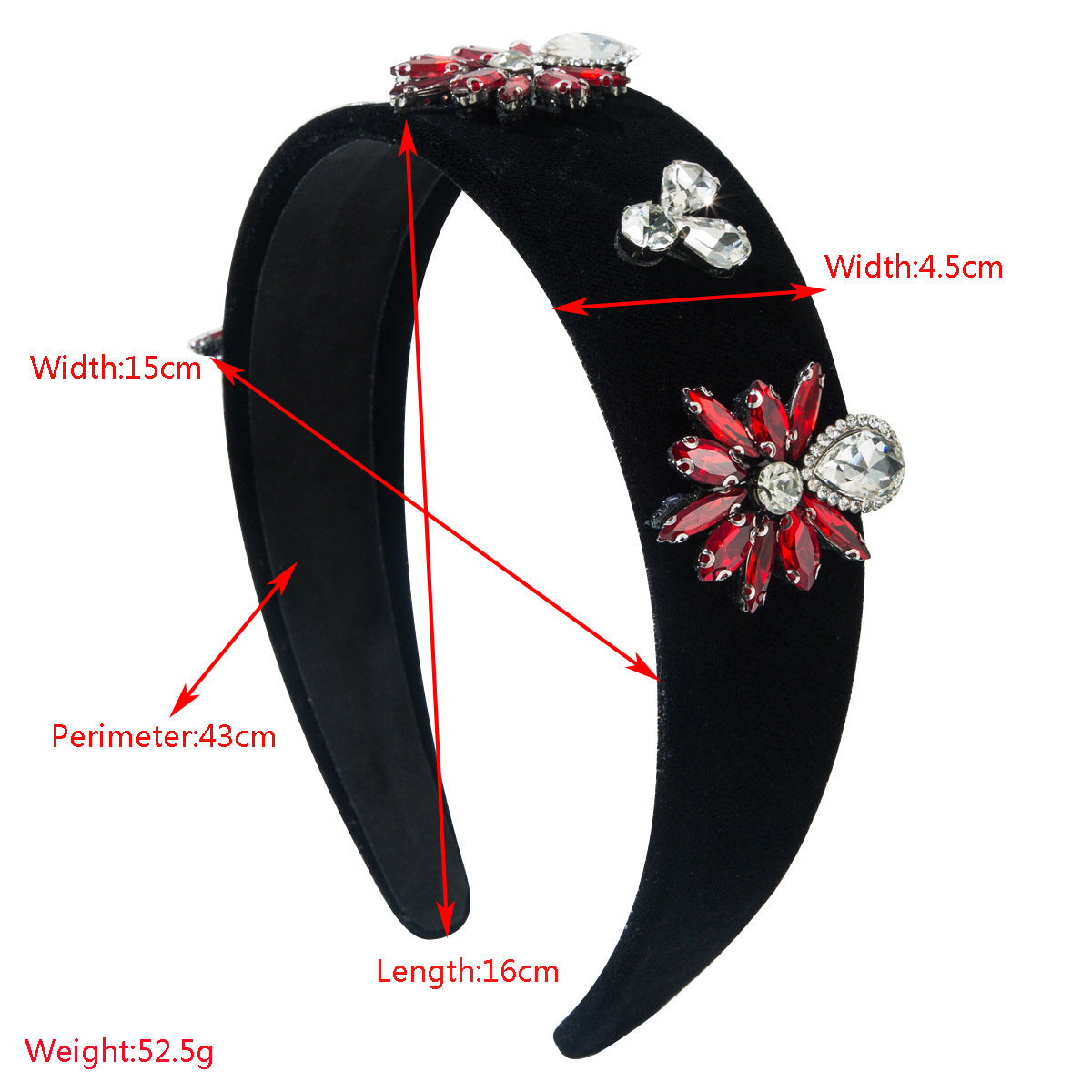 Baroque Style Jewelry Headband For Women Featuring Glass Flowers In Elegant Grey