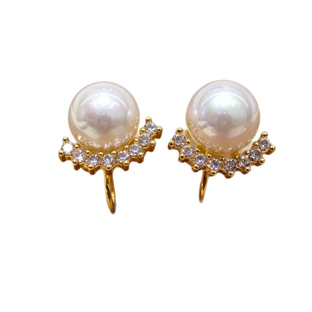 Classic Style Smiley Face Clip Earrings For Women In Gold Copper With Zircon Inlay