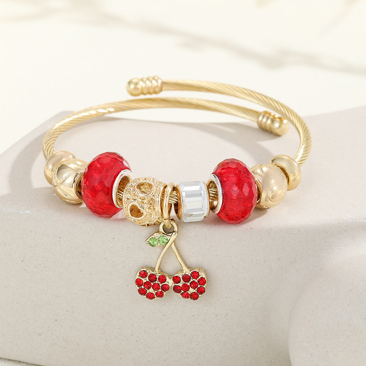 Basic Flowers Stainless Steel Bangle For Women In Rose Red, Elegant Bracelet Accessory