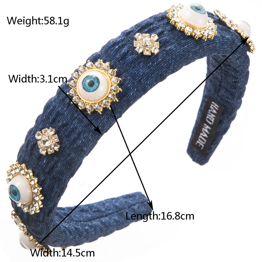 Devil's Eye Jewelry Headband For Women In Streetwear Style, Alloy Material With Light Blue Rhinestones