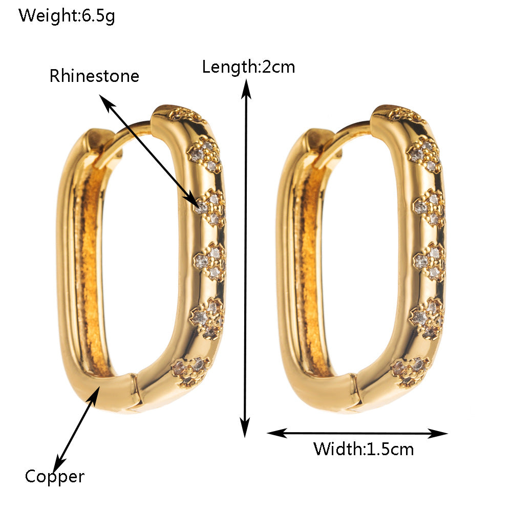 Elaborate U Shape Hoop Earrings For Women In Gold Copper With Zircon Inlay