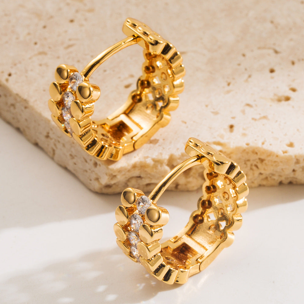 Elaborate U Shape Hoop Earrings For Women In Gold Copper With Zircon Inlay