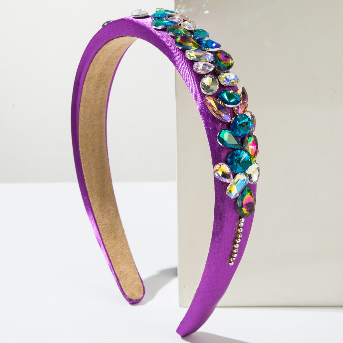 Glam Irregular Jewelry Headband For Women In Green Cloth With Glass Inlay