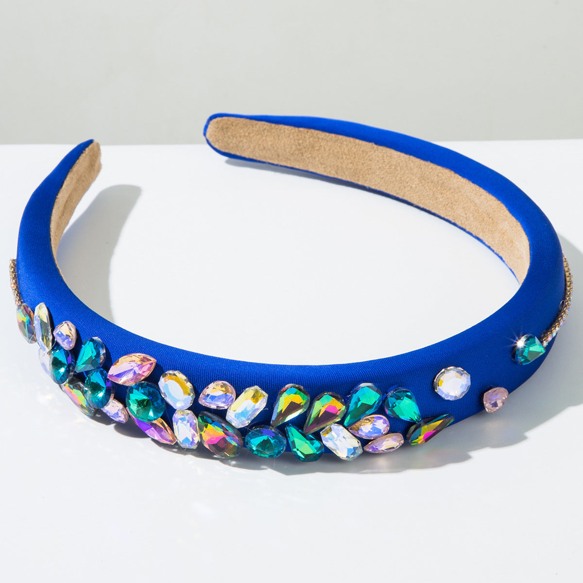 Glam Irregular Jewelry Headband For Women In Green Cloth With Glass Inlay