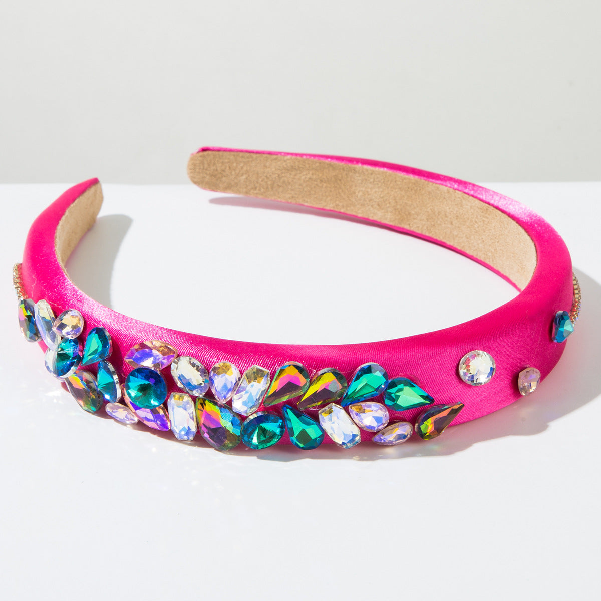 Glam Irregular Jewelry Headband For Women In Green Cloth With Glass Inlay