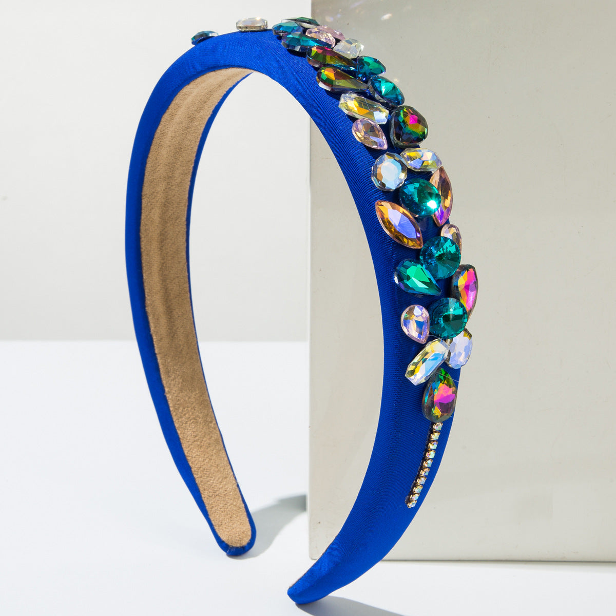 Glam Irregular Jewelry Headband For Women In Green Cloth With Glass Inlay