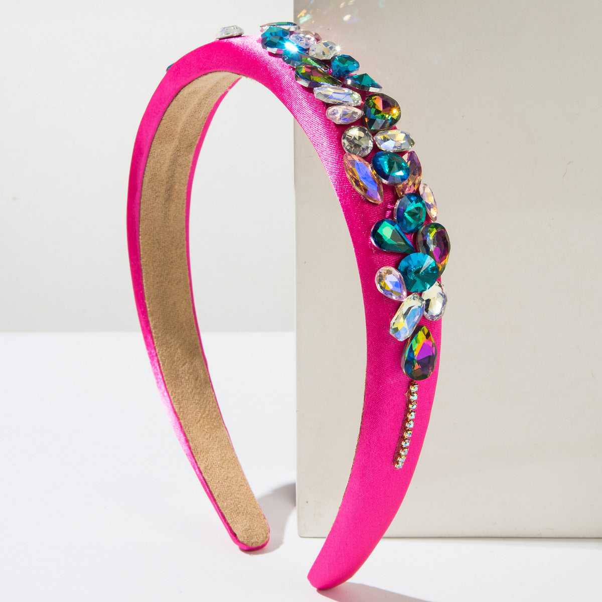 Glam Irregular Jewelry Headband For Women In Green Cloth With Glass Inlay