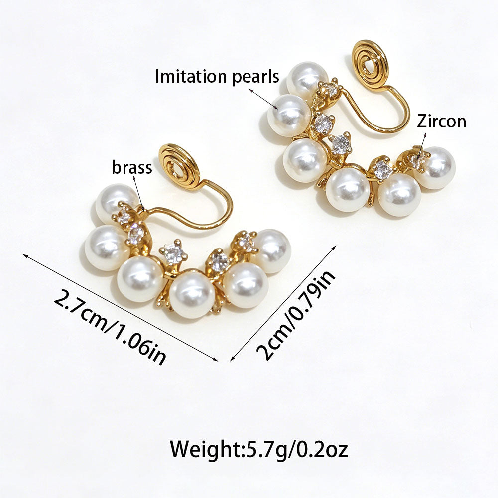 C Shape Clip Earrings For Women In Gold Copper With Zircon Inlay