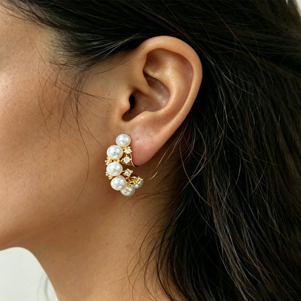 C Shape Clip Earrings For Women In Gold Copper With Zircon Inlay